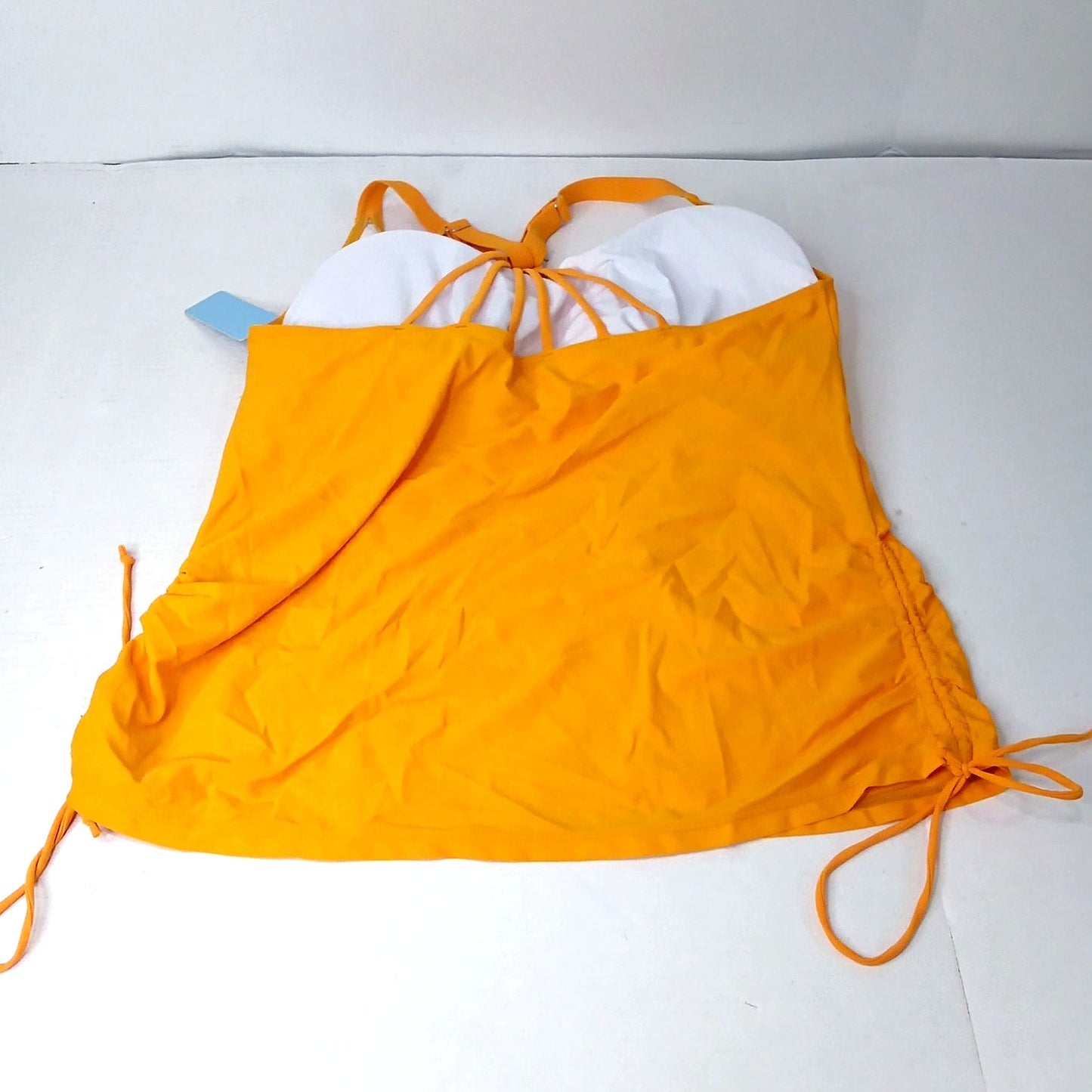 Yonique Cream Orange Tankini Top Side Tie Ruched Blouson Tummy Control 20W