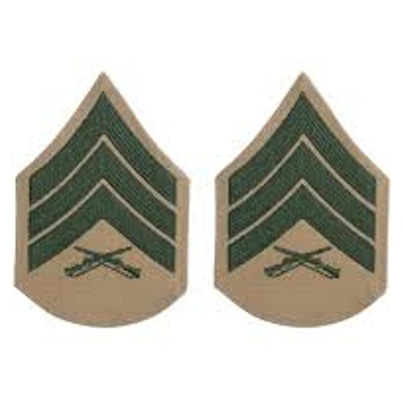 USMC Female Sergeant Sgt E-5 Rank Patch Pair Green Khaki Sew-On 3.5" x 2.75"