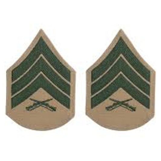 USMC Female Sergeant Sgt E-5 Rank Patch Pair Green Khaki Sew-On 3.5" x 2.75"