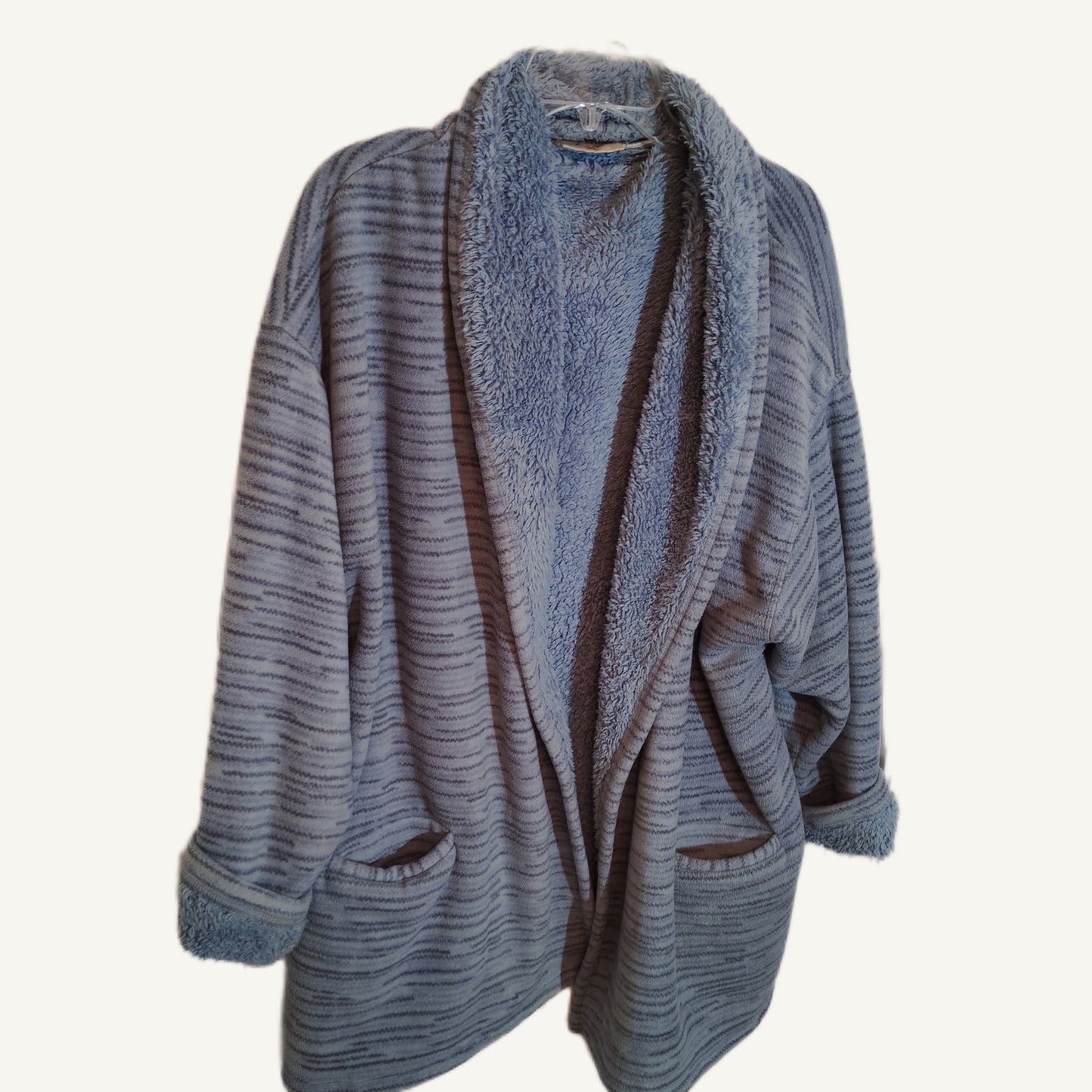 HUE Blue Sherpa Lined Wrap Jacket Women's L/XL Cozy Winter Cardigan