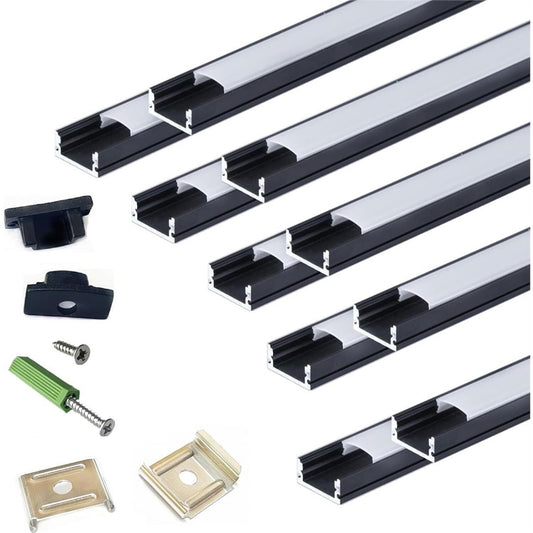 10-PK LED Strip U Channel Diffuser, 6.56 FT. Black Aluminum Track w/ Milky Cover