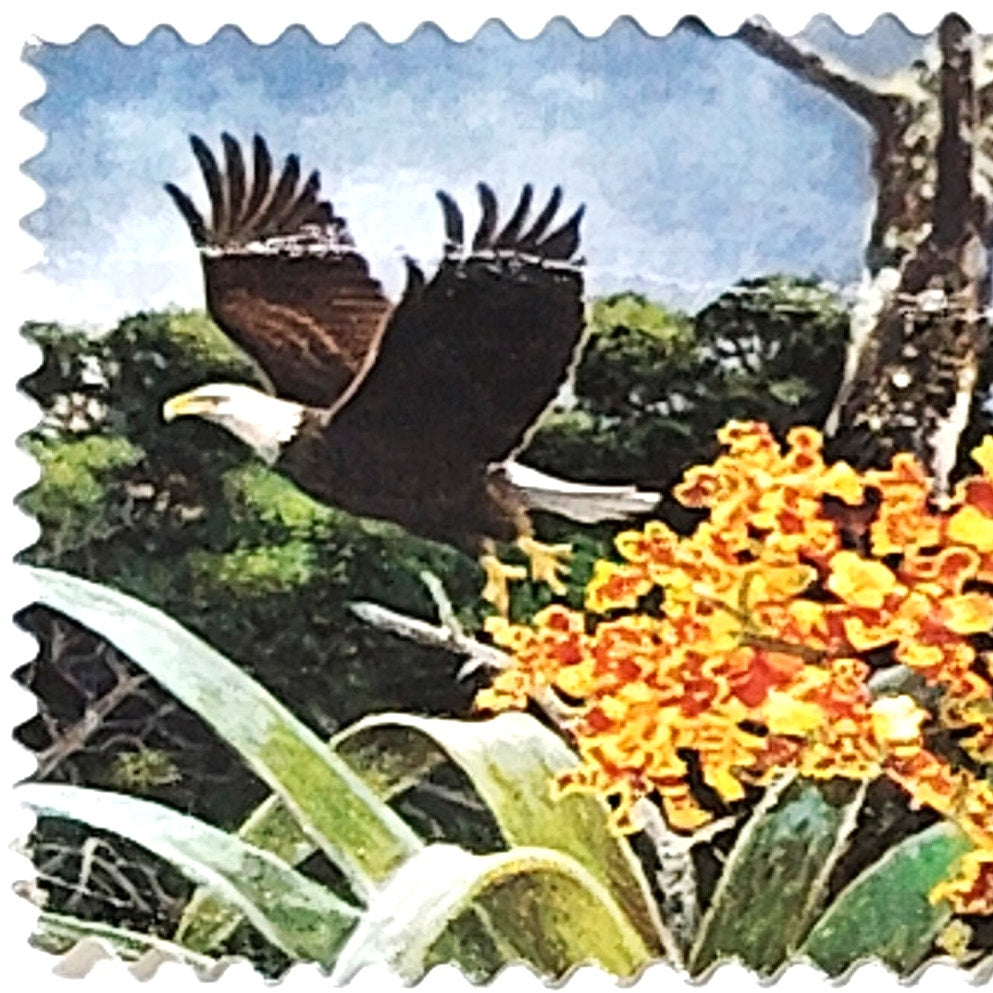 39 Cent USA Eagle & Flowers Postage Stamp - Unused with Serrated Edges