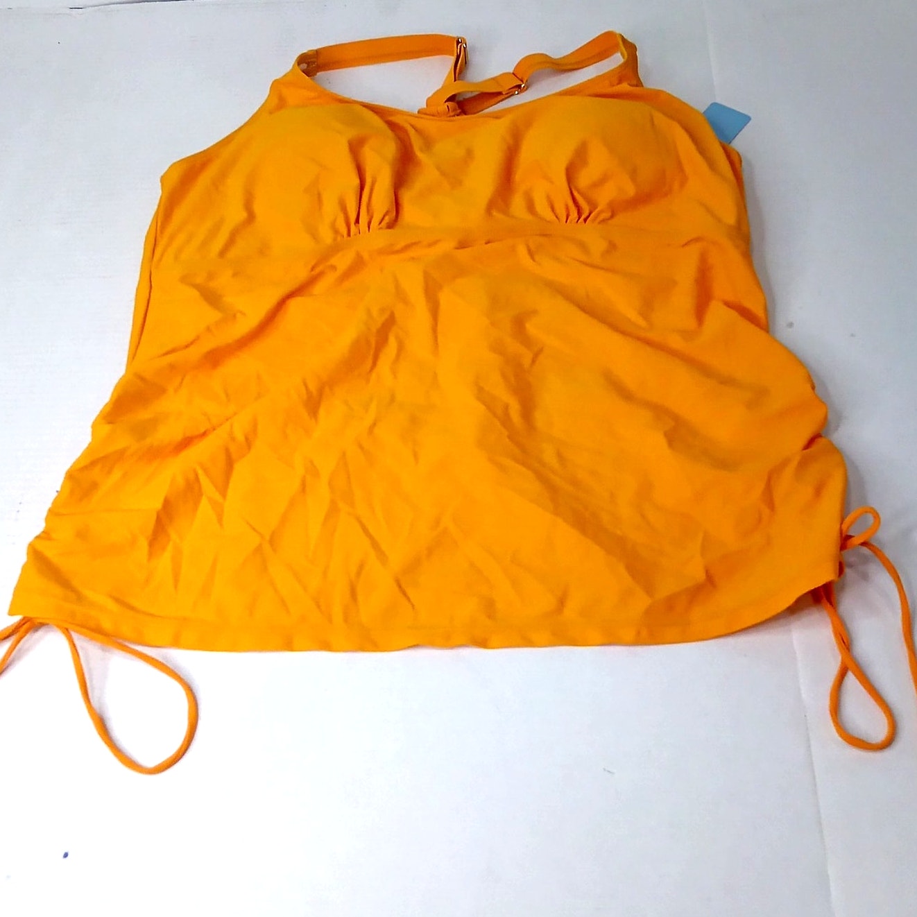 Yonique Cream Orange Tankini Top Side Tie Ruched Blouson Tummy Control 20W