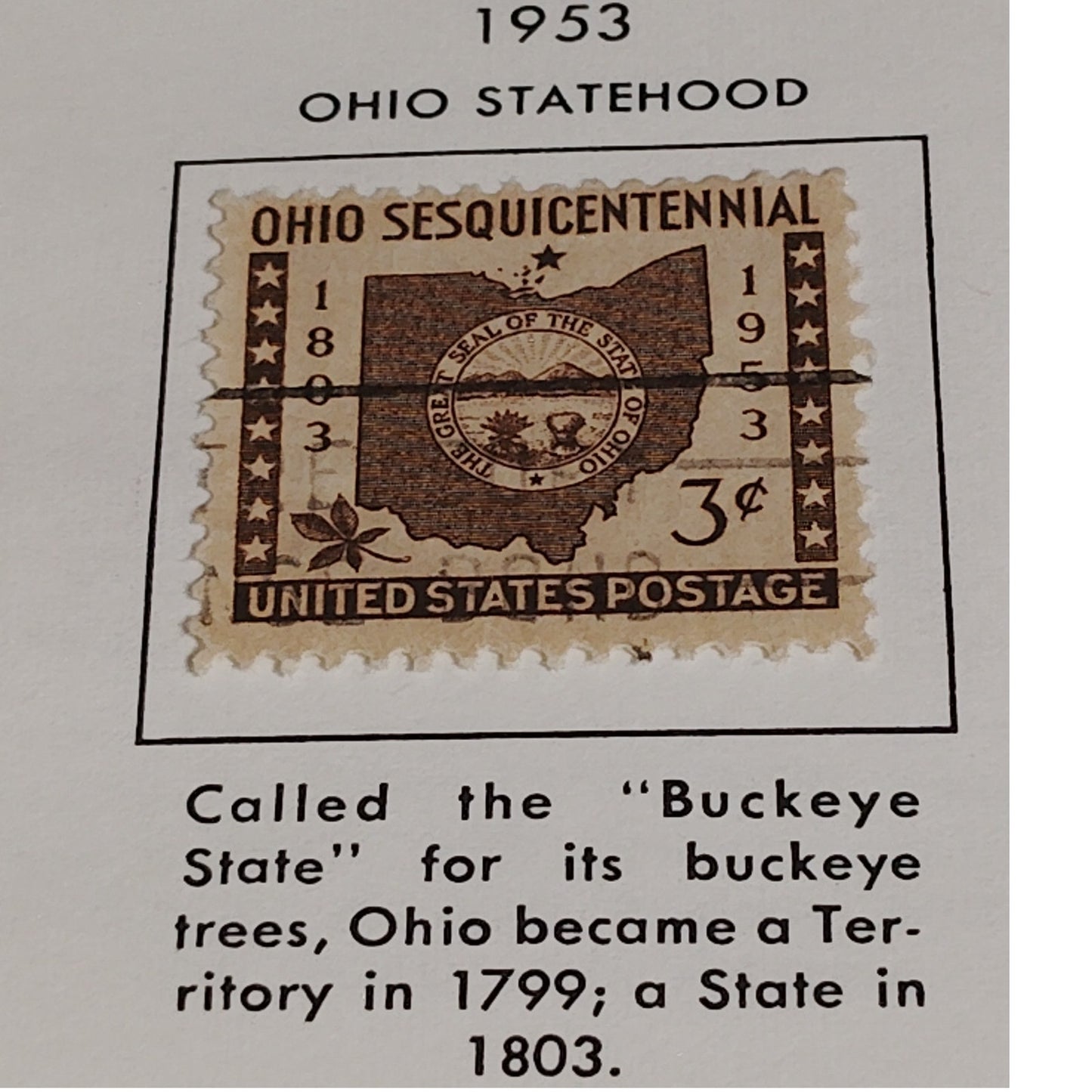 1953 3¢ Ohio Sesquicentennial Stamp – Scott 1018 – Statehood 150th Anniversary