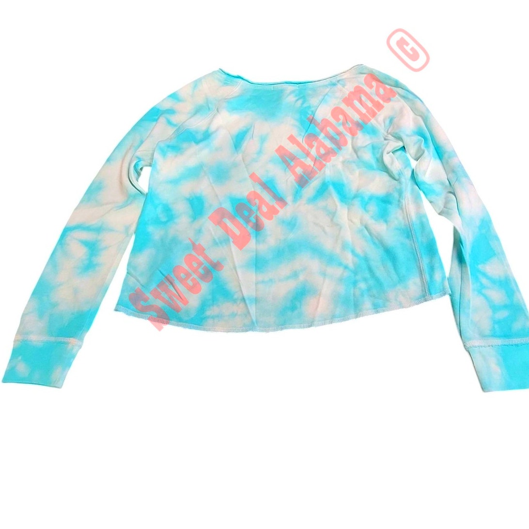 AEROPOSTALE Women's L/S Crop, Tie-Dye Blue Turquoise, Med. 36" Bust 20" Length