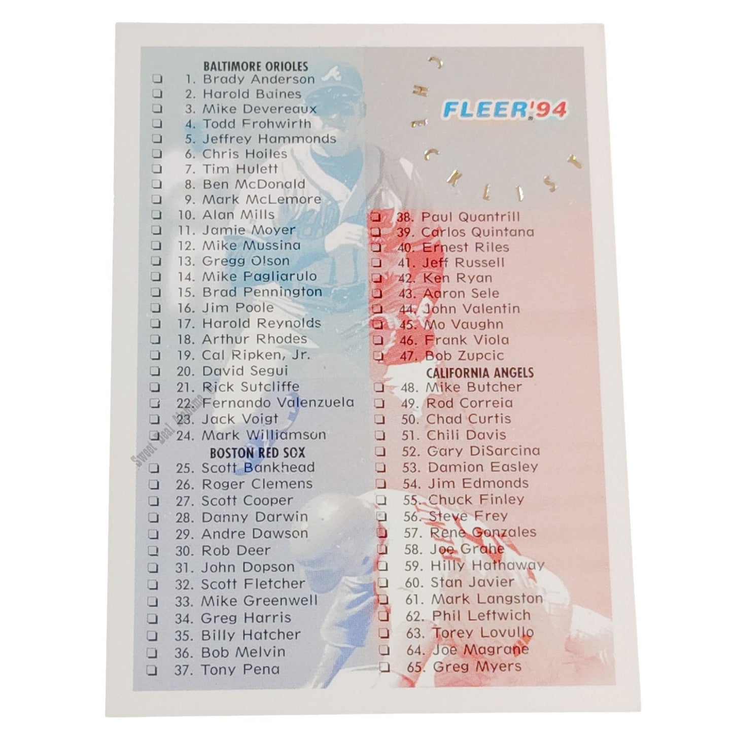 Checklist 1-130, #714, 1994 Fleer Major League Baseball Checklist Card