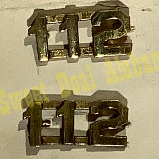 Early 1900s Brass C-Clasp Number "112" Collar Device 3/8"H Hat / Lapel Pins Set