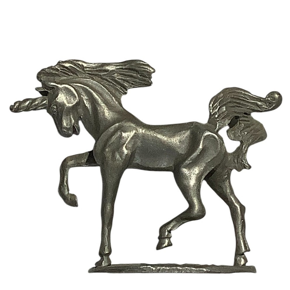 1980 Rawcliffe Pewter Unicorn in Dressage Ballet Stance, 2-5/8"L x 2-1/2"H - EUC