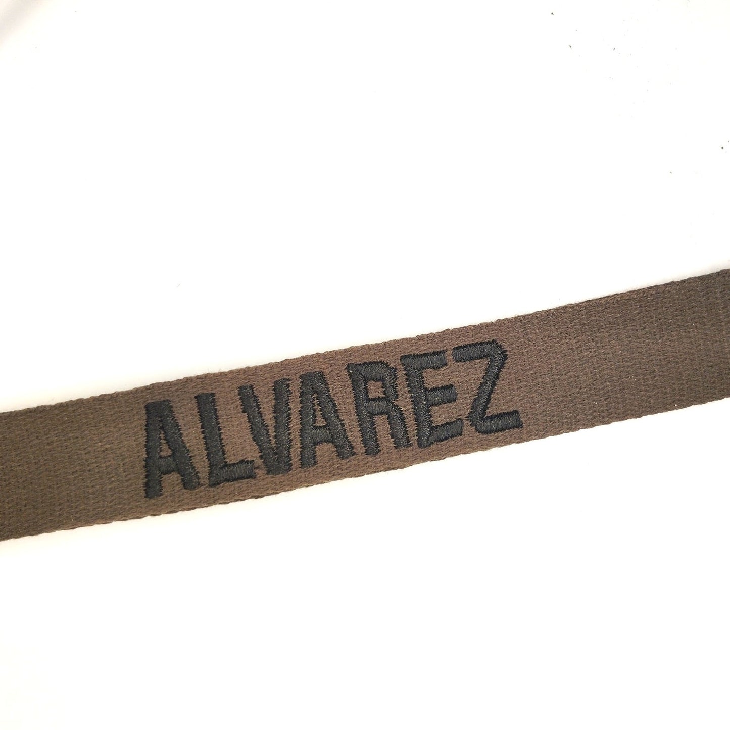 Vintage OD Green Embroidered "ALVAREZ" Uniform Name Tape 8 in. x 1 in. Sew-On