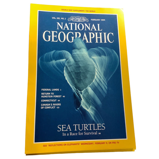 National Geographic Magazine FEB 1994 Canada Rivers, Federal Lands, Connecticut, Sea Turtles: In a Race for Survival, Hunstein Forest