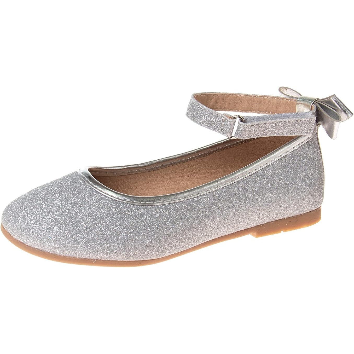 Kensie Girl Girls’ Silver Glitter Ballet Flats – Size 4 Big Kid