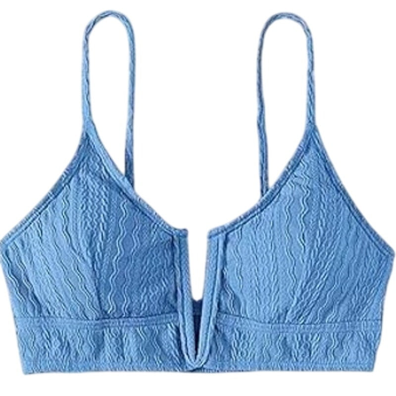 Women’s Textured Cut‑Out Bralette Bikini Top – Blue – Small (Size 2) – NWOT