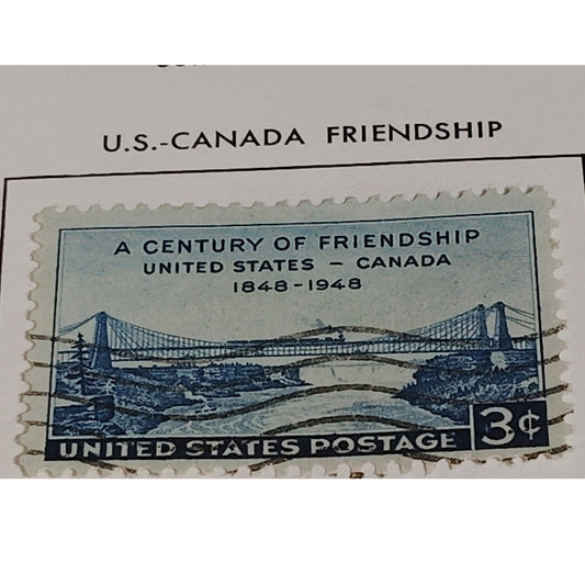 1948 3¢ U.S.–Canada Friendship Stamp – Scott 961 – Niagara Bridge – Centennial
