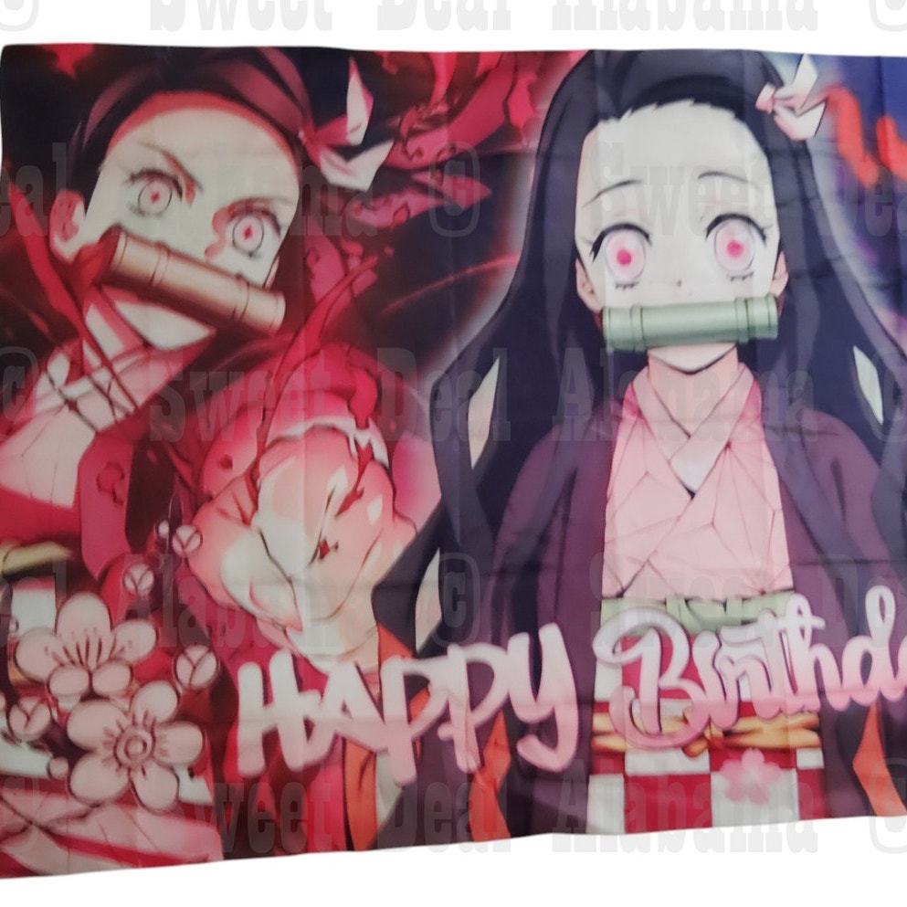 Nezuko Birthday Backdrop 59"x39" - Demon Slayer Party Banner, Anime Décor