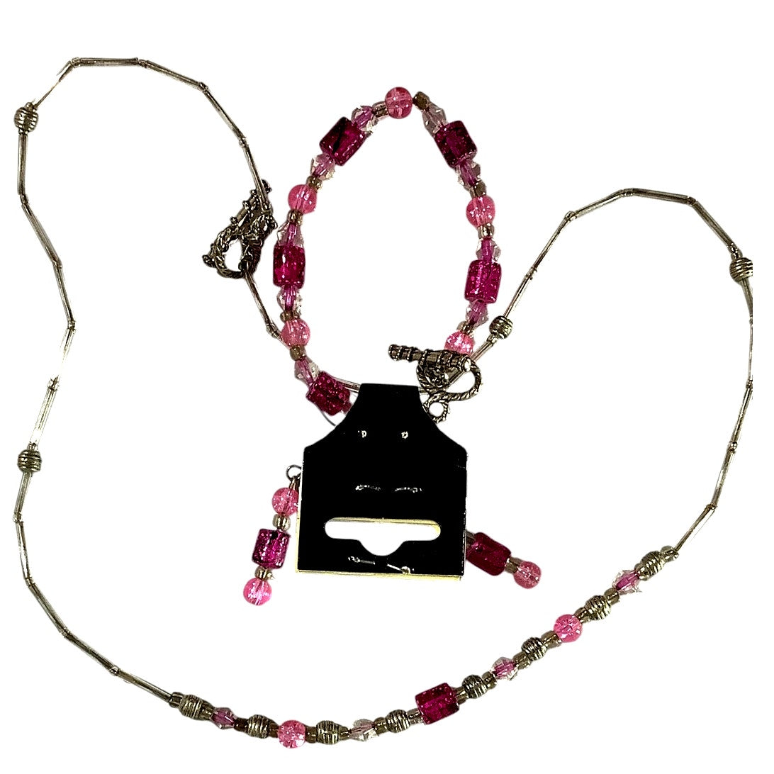 Metal and Acrylic Pink/Purple/Silver/Clear Beads- Necklace, Earring and Bracelet