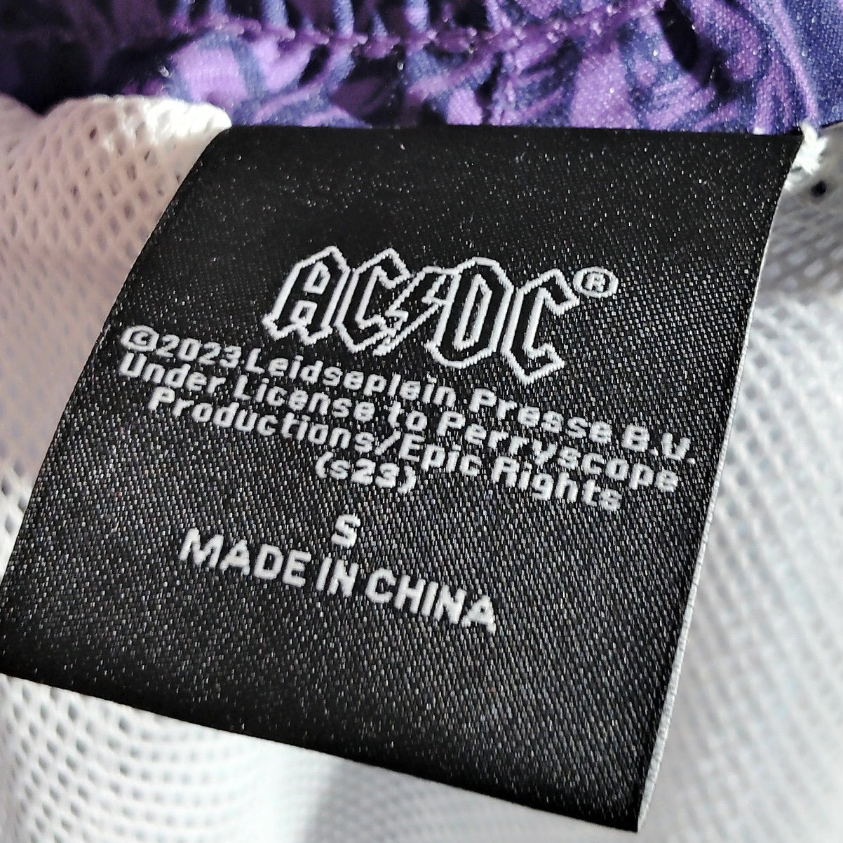 AC/DC Men’s Elastic Waist Printed Swim Shorts – Small – Dark Purple