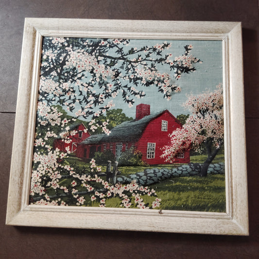Vintage Quilted Farmhouse Scene — 3D Fabric Art, Framed Rustic Decor, Estate