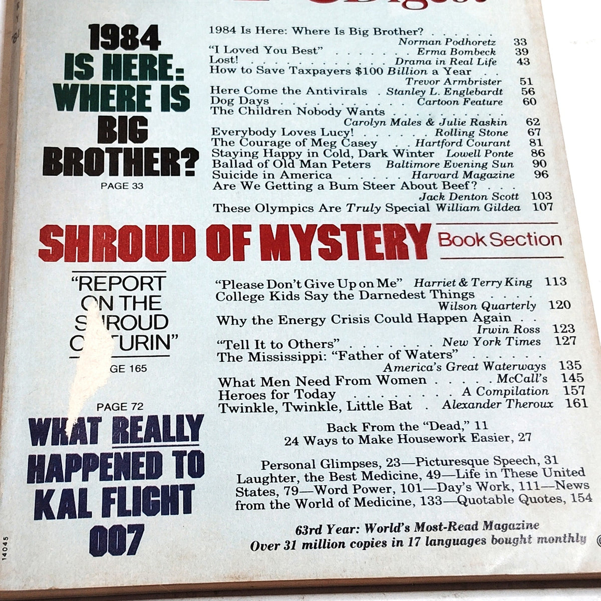 Reader's Digest January 1984 Vintage Magazine KAL 007 Back Issue Collectible