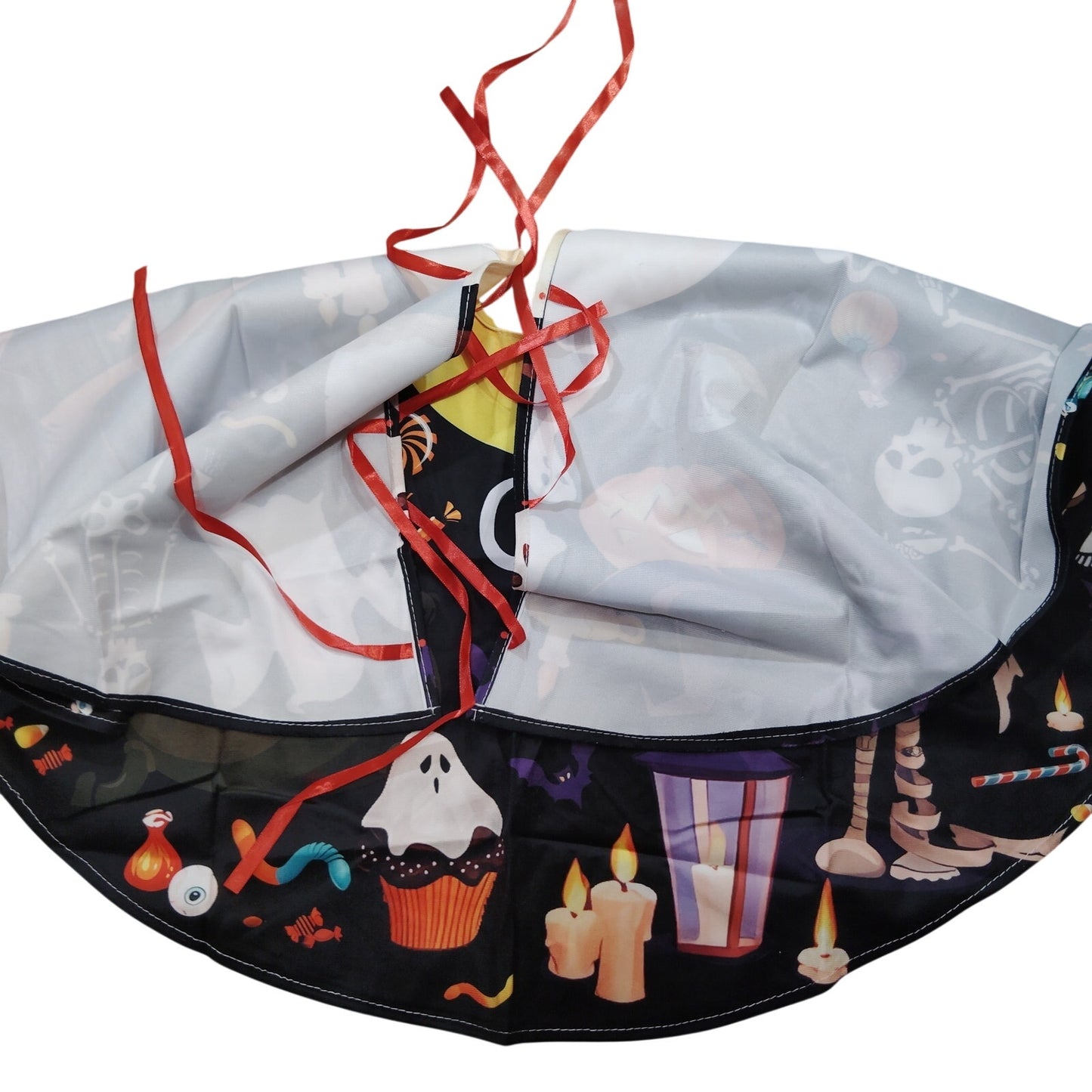 36" Halloween Tree Skirt – Haunted Scene with Ghosts, Skeletons, Witch & Moon
