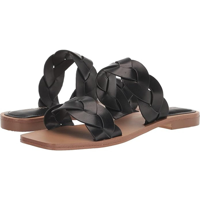 Nine West Royal Sandal – Black, Women’s 5.5, Slip-On Faux Leather with Lug Sole