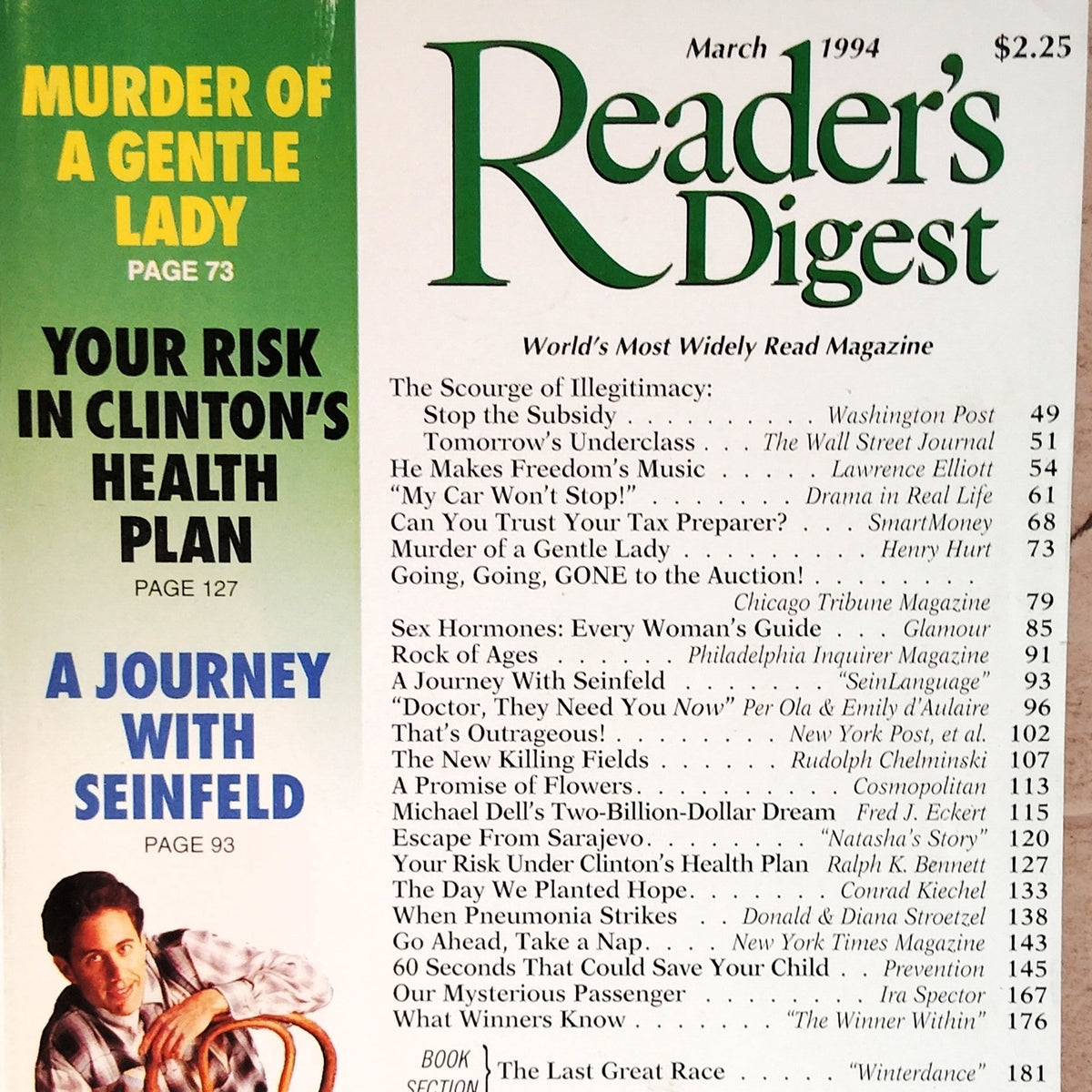 Reader's Digest March 1994 Seinfeld Cover Magazine Vintage Back Issue