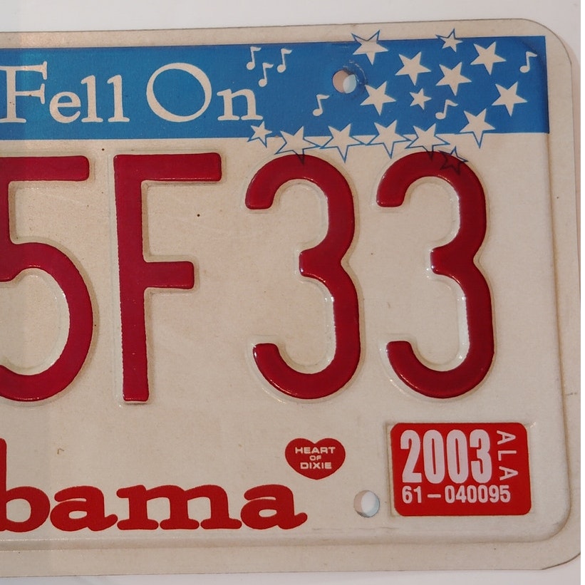 Vintage 2003 Alabama Stars Fell on Alabama Handicapped License Plate - Cream/Red