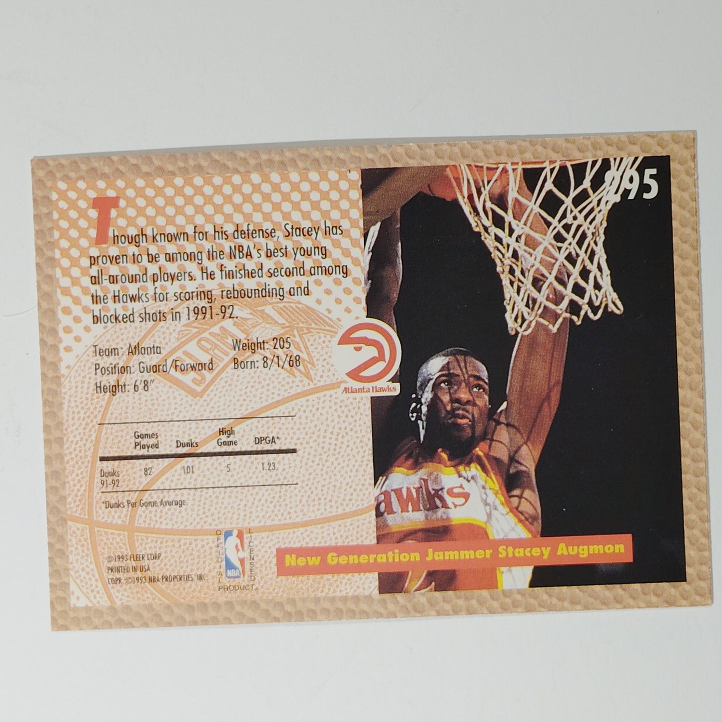 1992–93 Fleer Stacey Augmon #295 – Slam Dunk – Atlanta Hawks – G/F