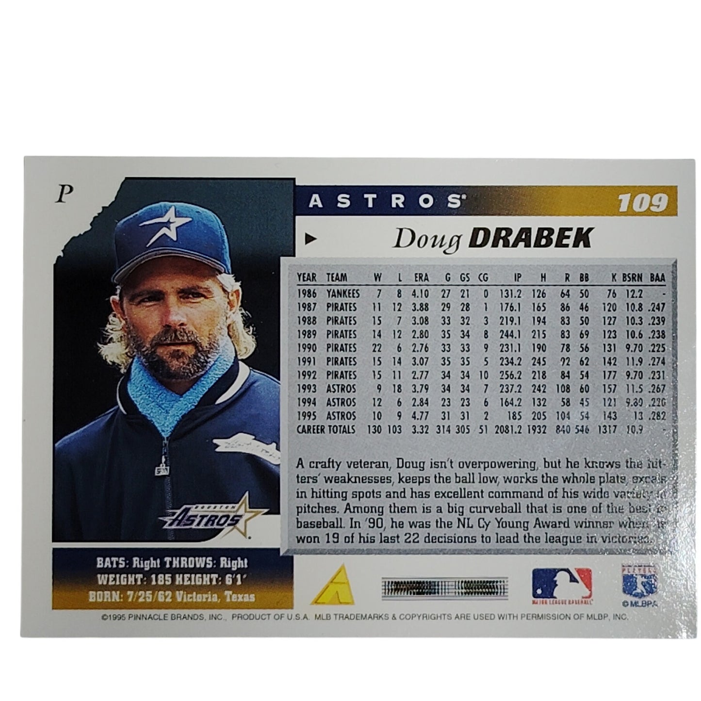 1996 Pinnacle Score Doug Drabek Card #109 Houston Astros P VG/EX