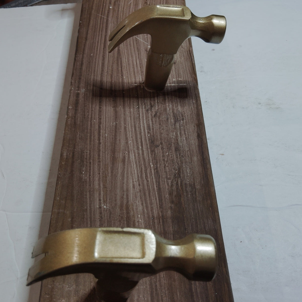 Handmade Hammer Head Coat Rack Rustic Farmhouse Wall Hook 3 Brass Hooks