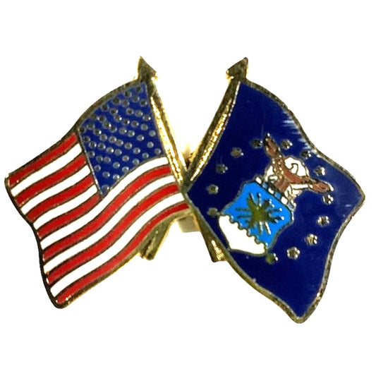 U.S. and Air Force Crossed Flags Lapel / Hat Pin  3/4"H x 1"W Unity and Strength