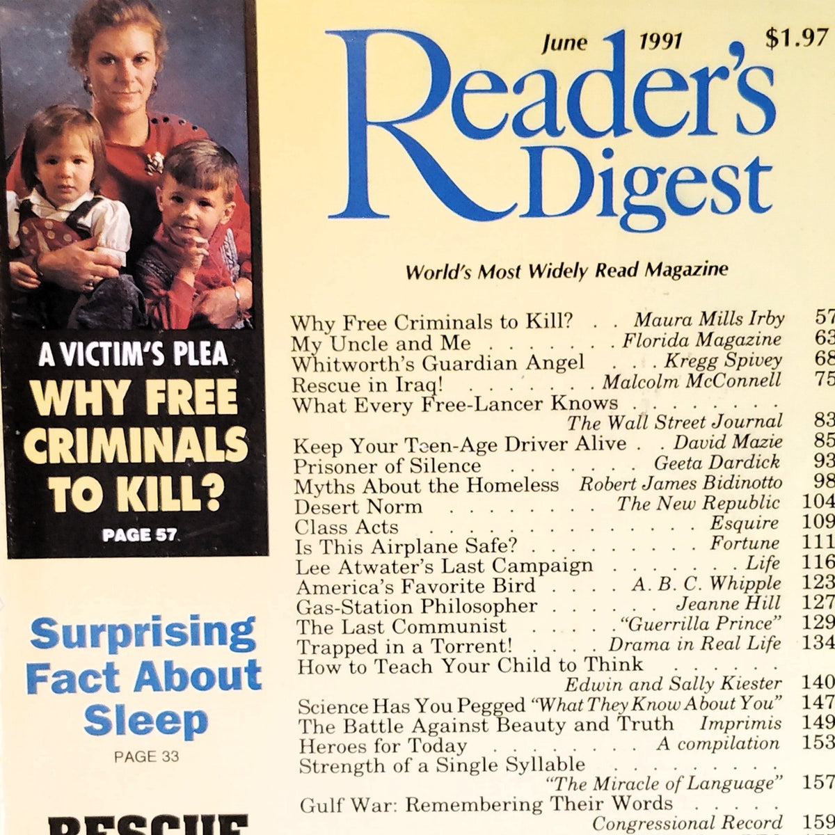 Reader's Digest June 1991 Vintage Magazine - Why Free Criminals to Kill?