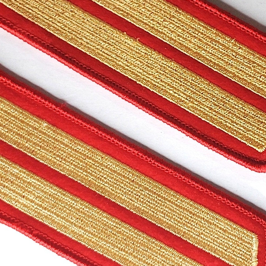 USMC Service Stripes Hashmarks Male Dress Blue Gold on Red Sew‑On 2‑Stripe Pair