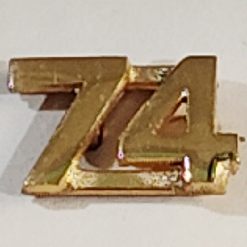 Early/Mid 1900s Brass C-Clasp "74" Collar Devices 3/8"H Hat / Lapel Pins Set