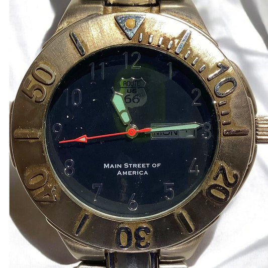 Vintage U.S. Route 66 Quartz Watch 1-1/2"D, Silver Trim Black Face, Non-Operable
