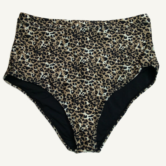 Leopard Print High Waisted Bikini Bottoms for Women - Brown & Black Size L