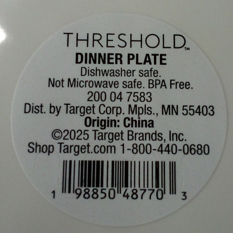 4-PK Threshold 10‑1/2" Melamine Dinner Plates – Yellow w/ Green Rim