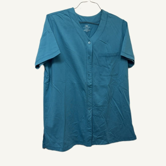 LBW Knits Women's Teal Blue V-Neck Short Sleeve Button-Up Top Size M