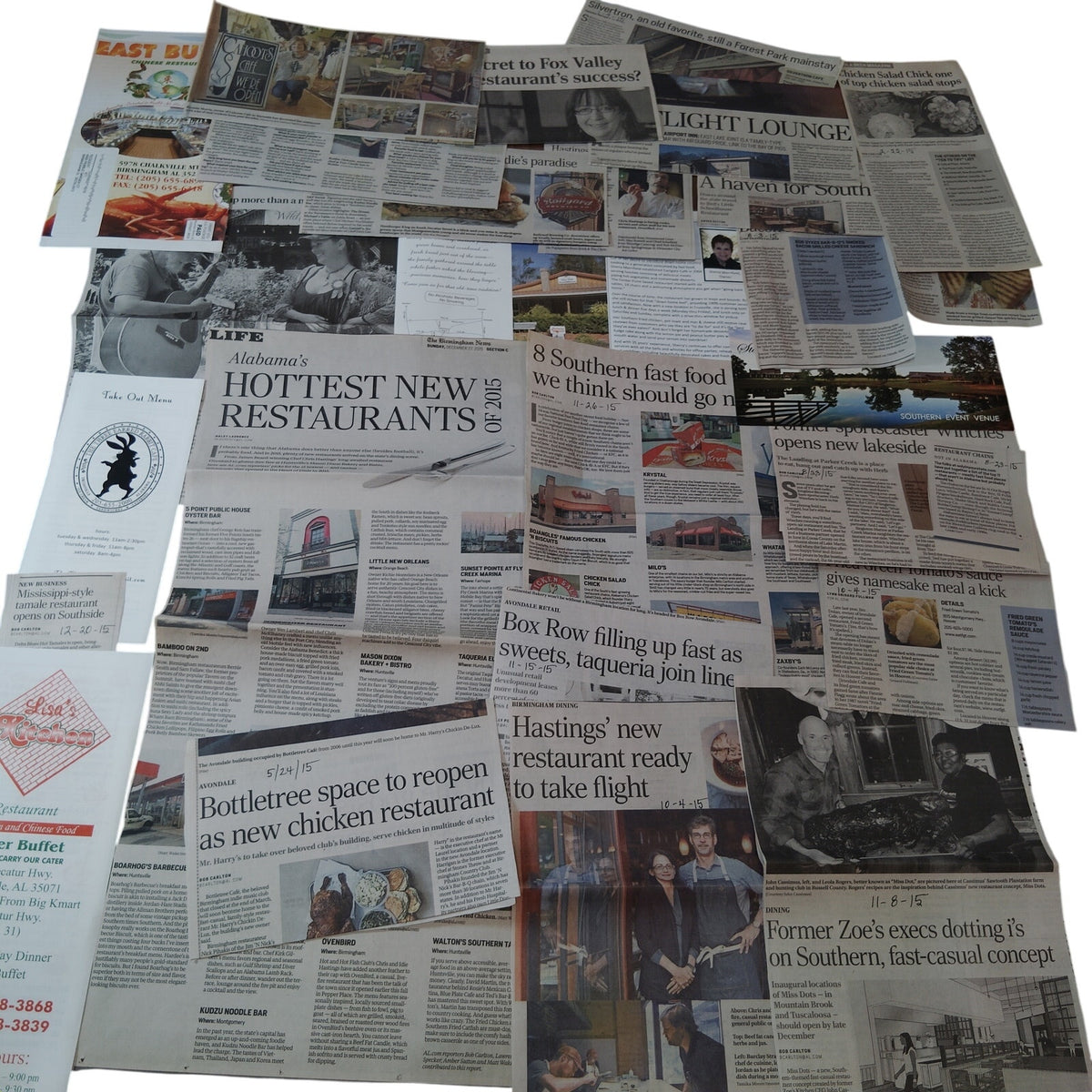 2015 Alabama Restaurant Newspaper Clippings Ephemera Collection - Local Dining