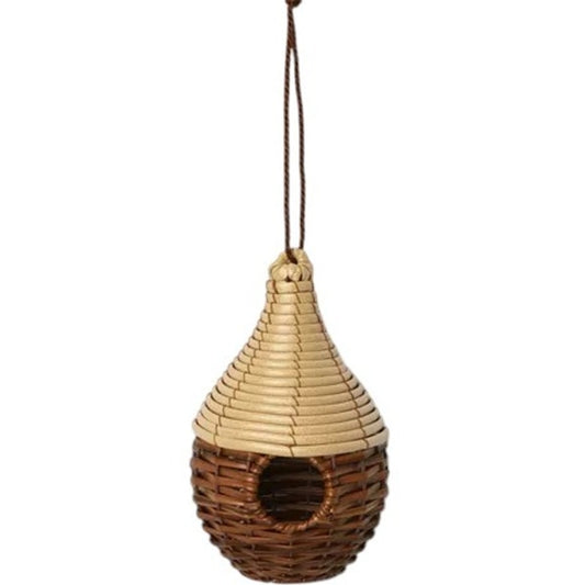10" Outdoor Woven Bird House Beige – Threshold – Hanging Pear-Shaped Shelter with 2" Opening