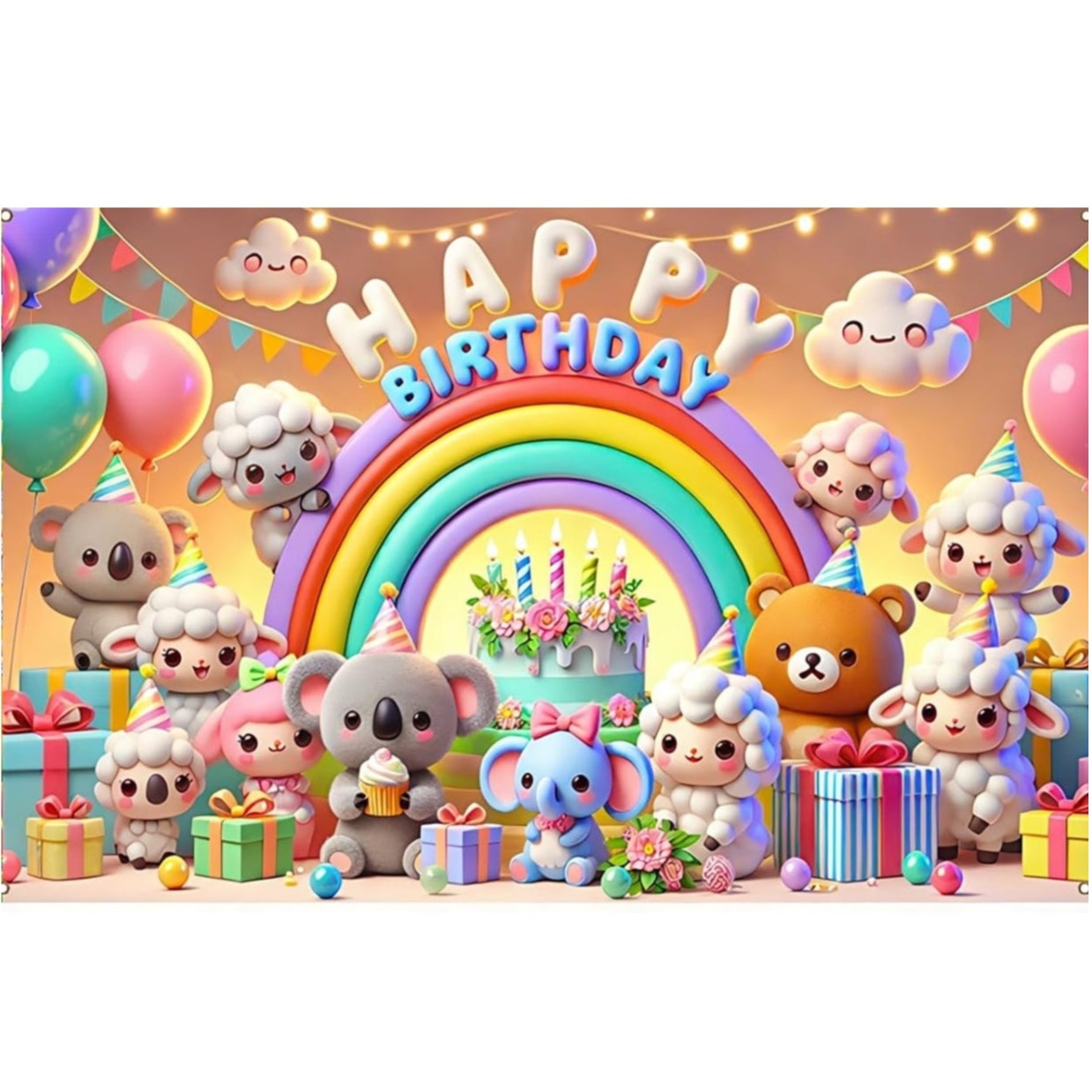 BlissYard Rainbow Birthday Backdrop 73x43 in Cute Animal Party Banner Polyester