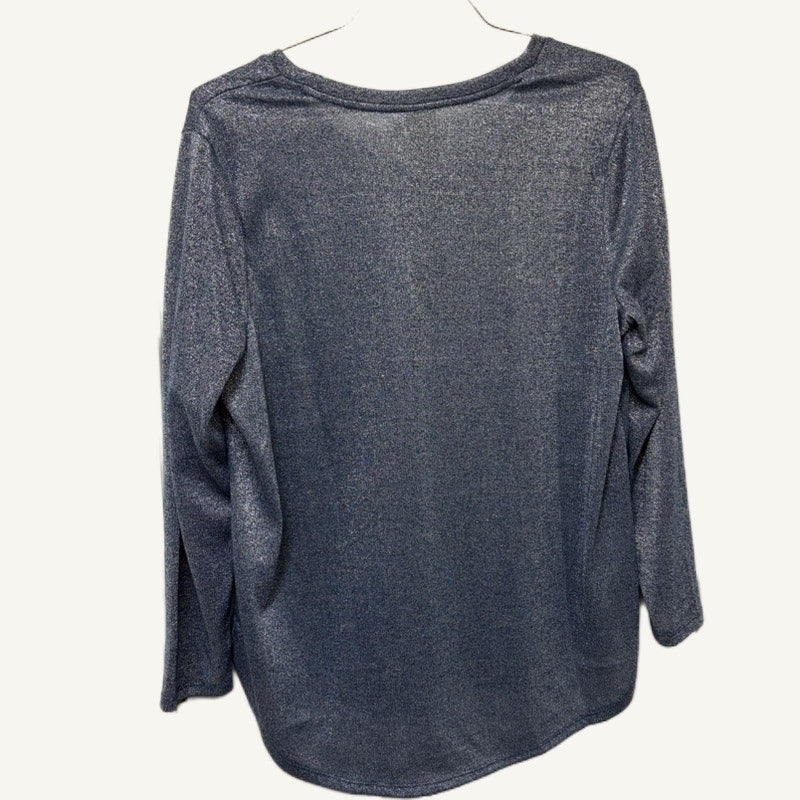 Faded Glory Women's 1X 16W Shimmer V-Neck Long Sleeve Top Baltic Sea