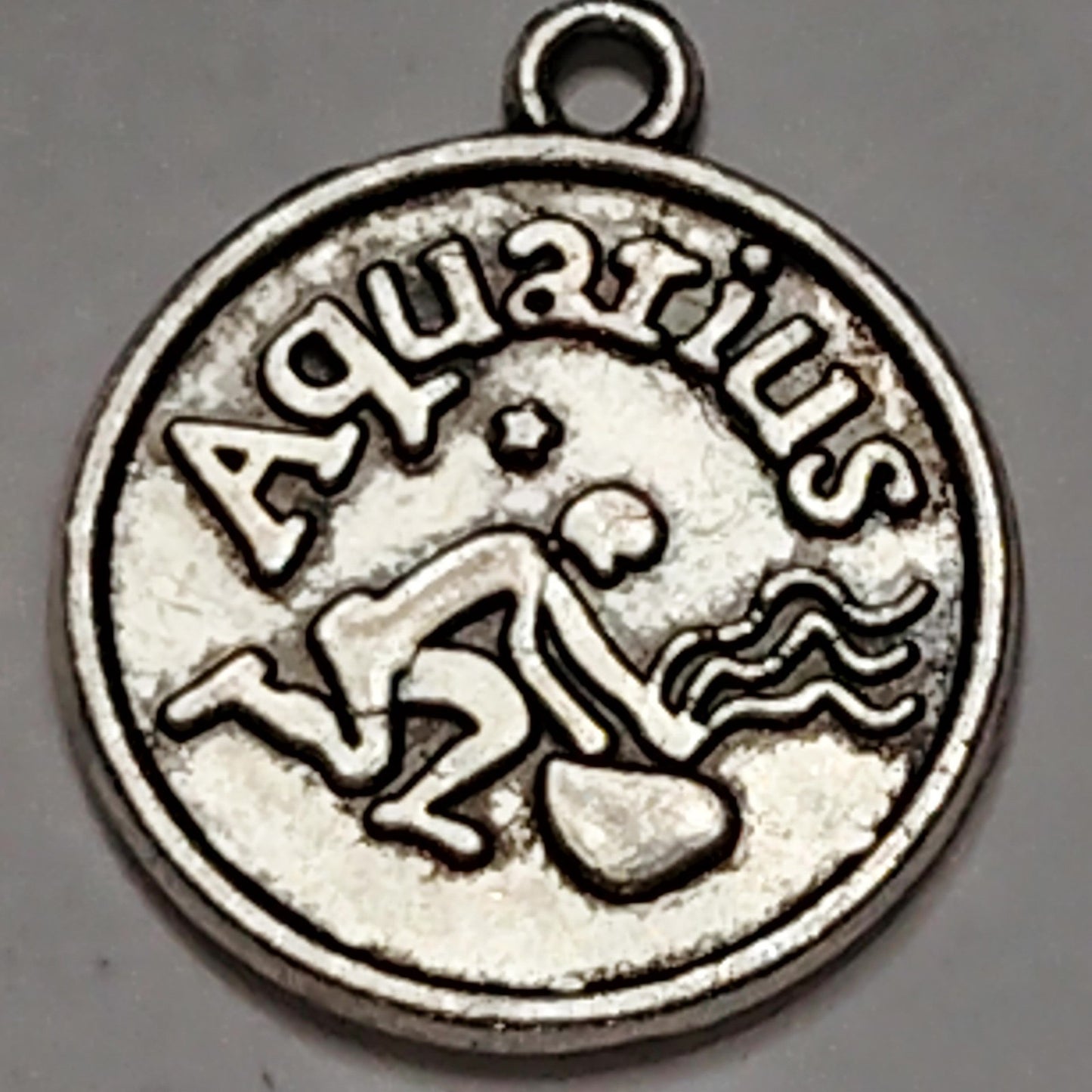 Aquarius Zodiac Charm Patinated Silver‑Tone Water Bearer 5/8" Pendant Astrology