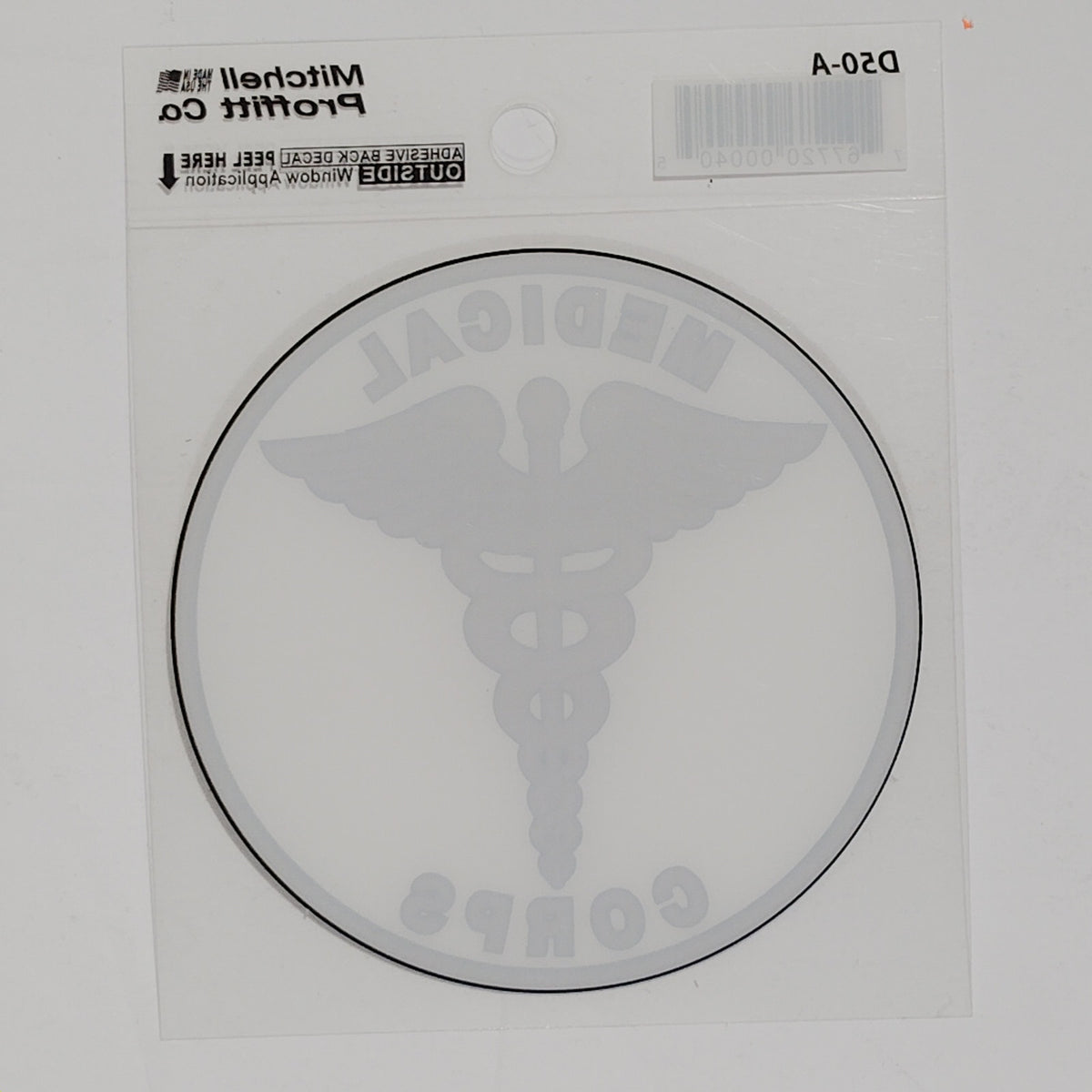 Medical Corps Decal – 4" x 4" Vinyl – Clear Background – Caduceus Emblem – D50‑A