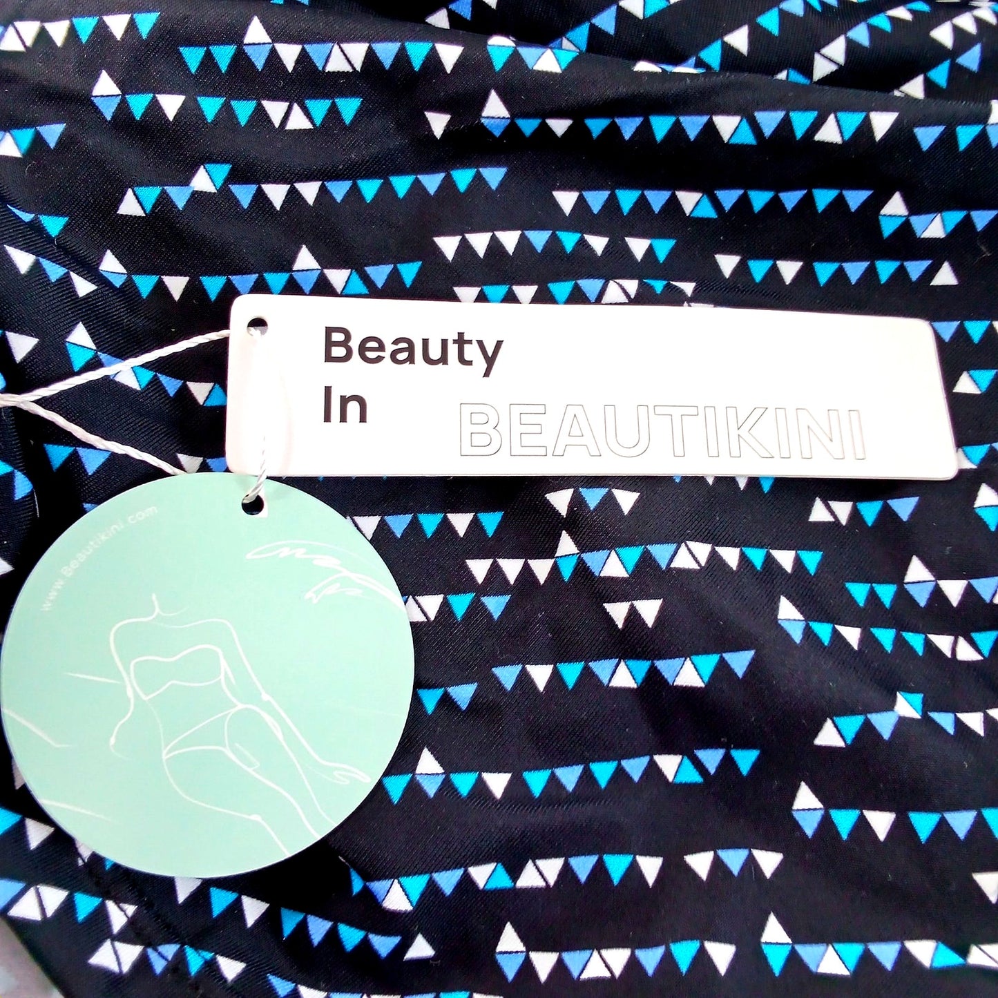 Beautikini Geometric Underwire Tankini Top Black Teal White Print M (8-10)
