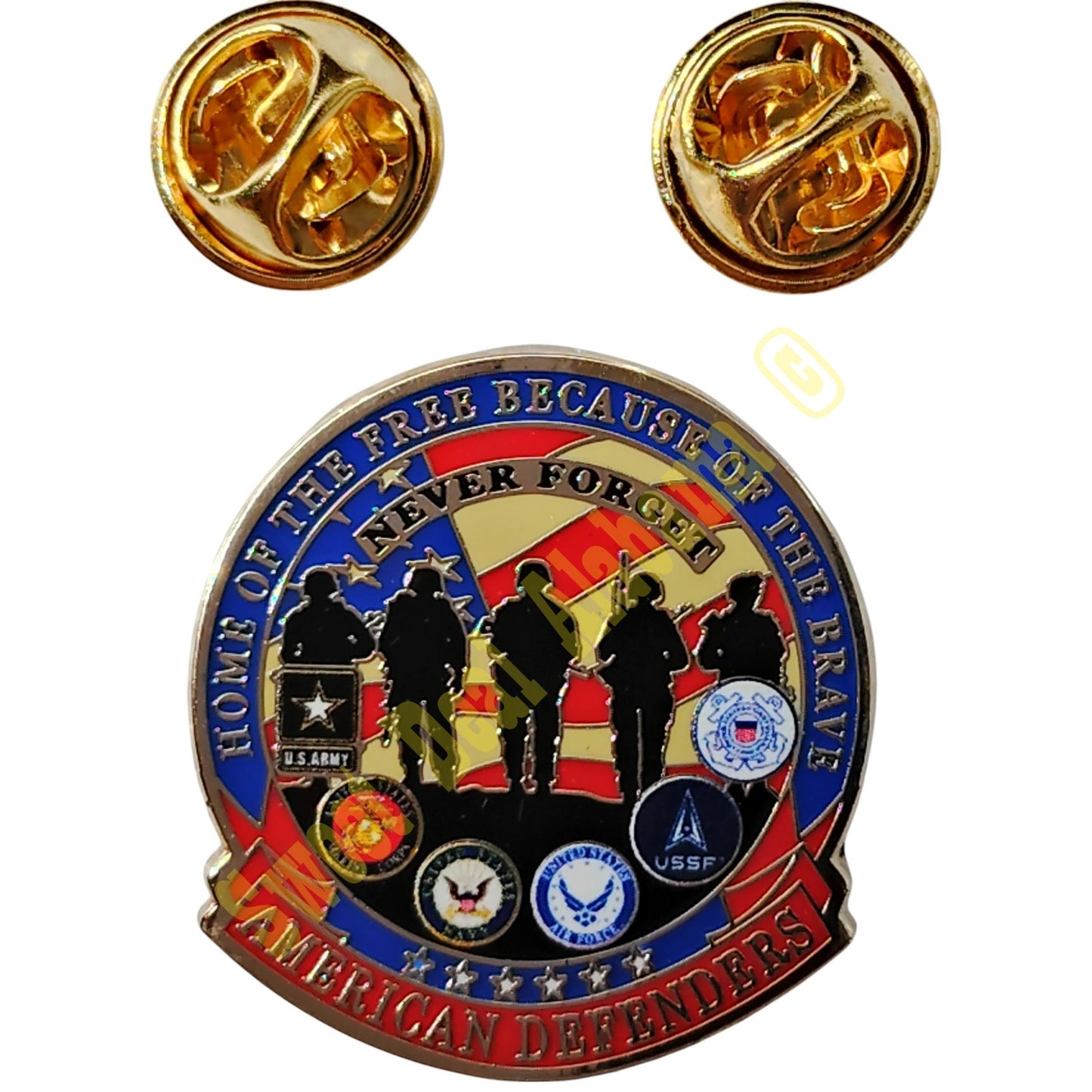 American Defenders (Honors All 6 Branches) Brooch, Hat, Lapel or Pin 1-1/8" x 1"