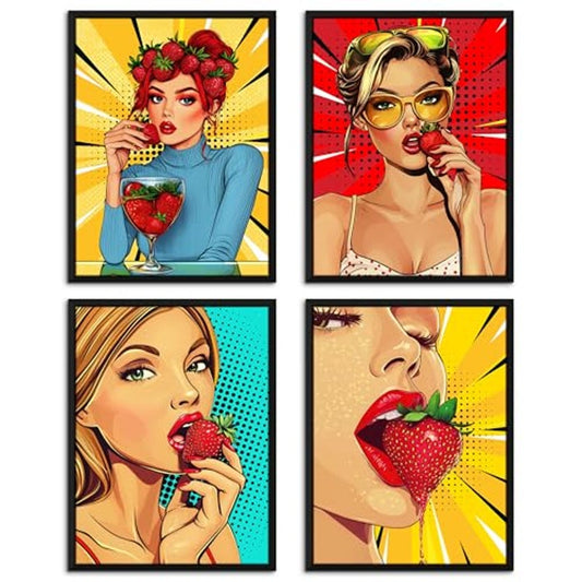 Strawberry Pop Art Wall Decor Set 4-Piece Preppy Aesthetic 13x17 Posters
