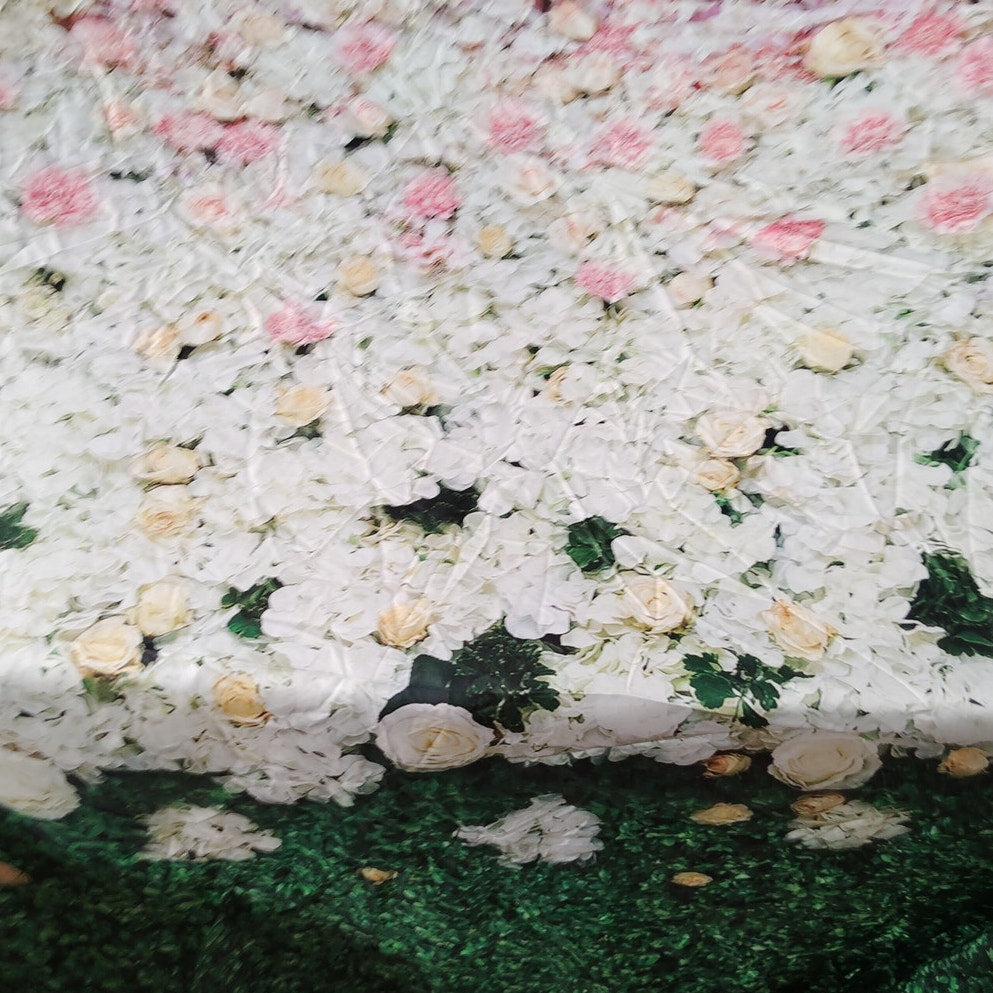 Floral Photography Backdrop – Blossom Flower Wall with Grass Base, 5'W x 6.6'H