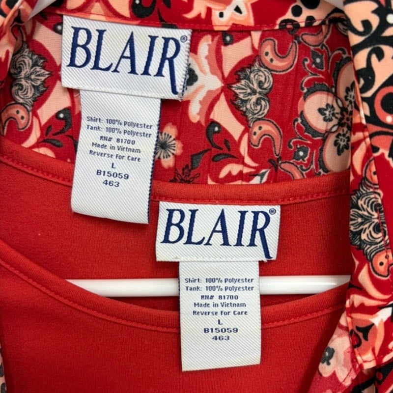 Blair Women's Red Patterned 2-Piece Tank Top & Button-Up Set L Polyester