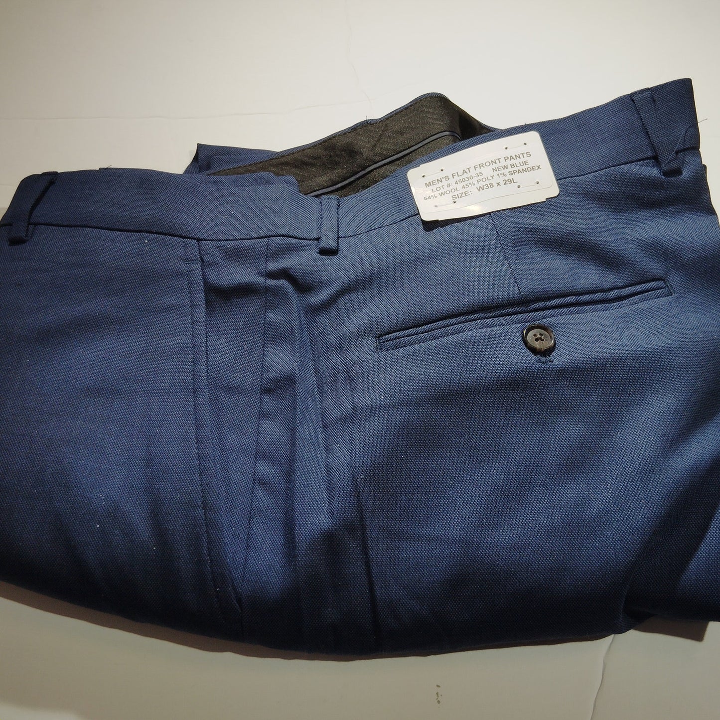 Men’s Flat‑Front Wool‑Blend Dress Pants – Blue – Size 38x29 – Classic Fit – NWT