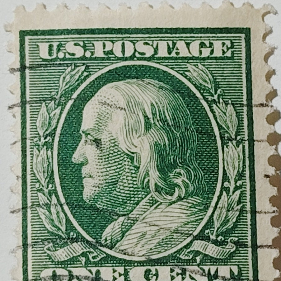 1908-09 US 1c Green Benjamin Franklin Stamp Scott #331/#374 Used Canceled